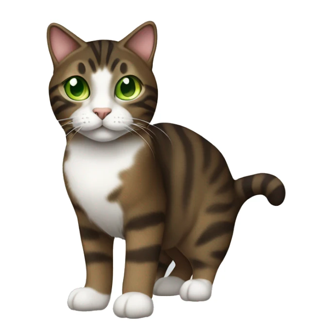 Realistic dark brown tabby cat with white chin, white chest, and green eyes sticker