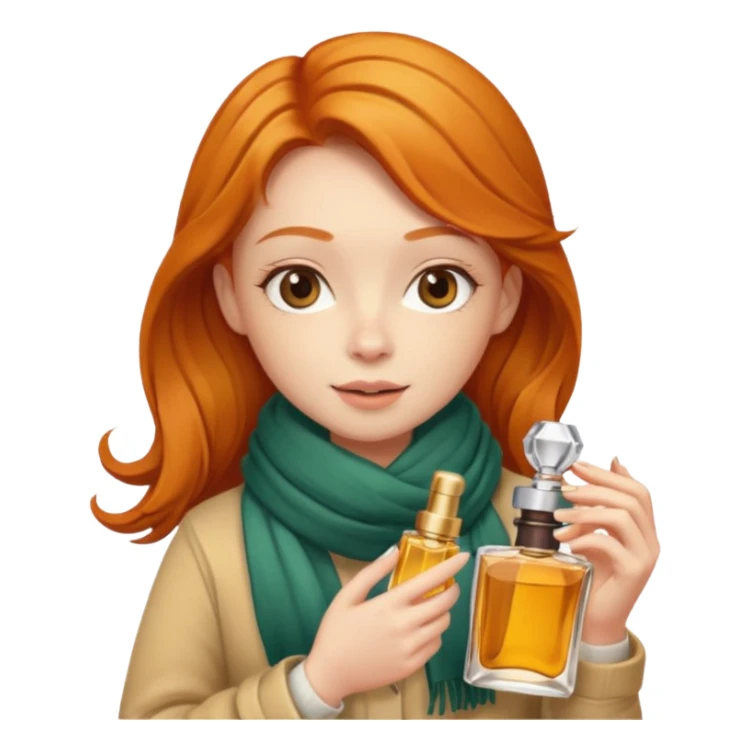 Ginger girl , cute, perfume in her hand, in autumn  sticker