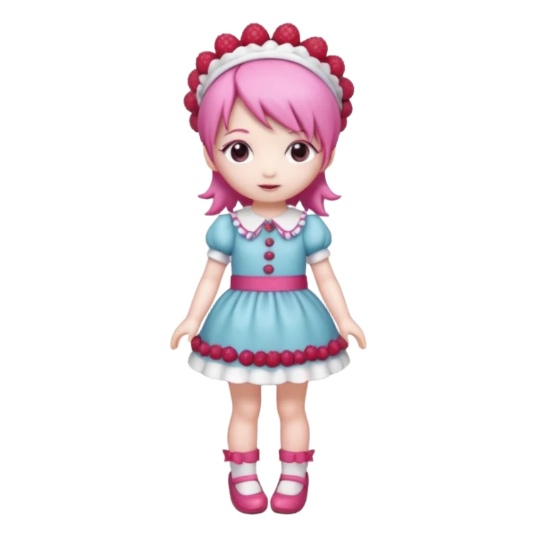 Isolated detaile illustration incredibly raspberry torte doll figurine full body with pink hair and a raspberry hairband sticker