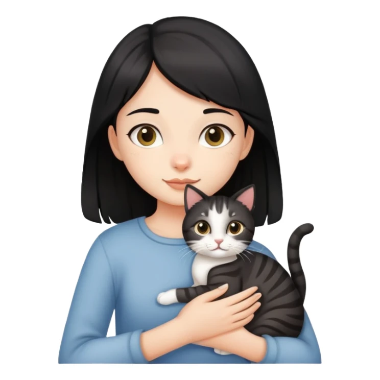Black hair girl holding a tabby cat sticker