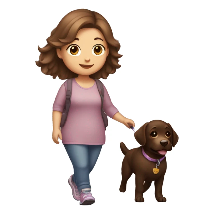 chubby girl with highlights in hair walking a chocolate labrador sticker