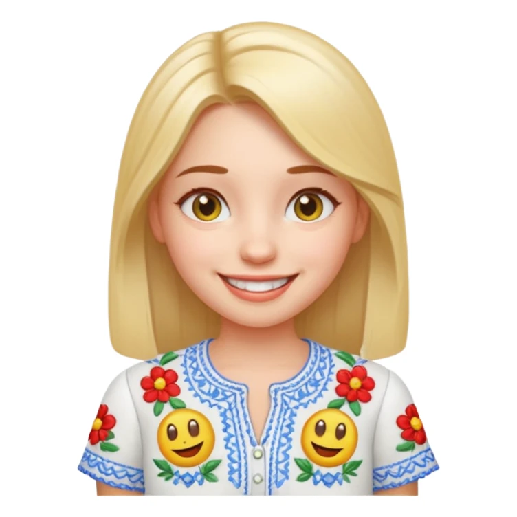 Girl in a Ukrainian white embroidered shirt, 3D Emoji sticker