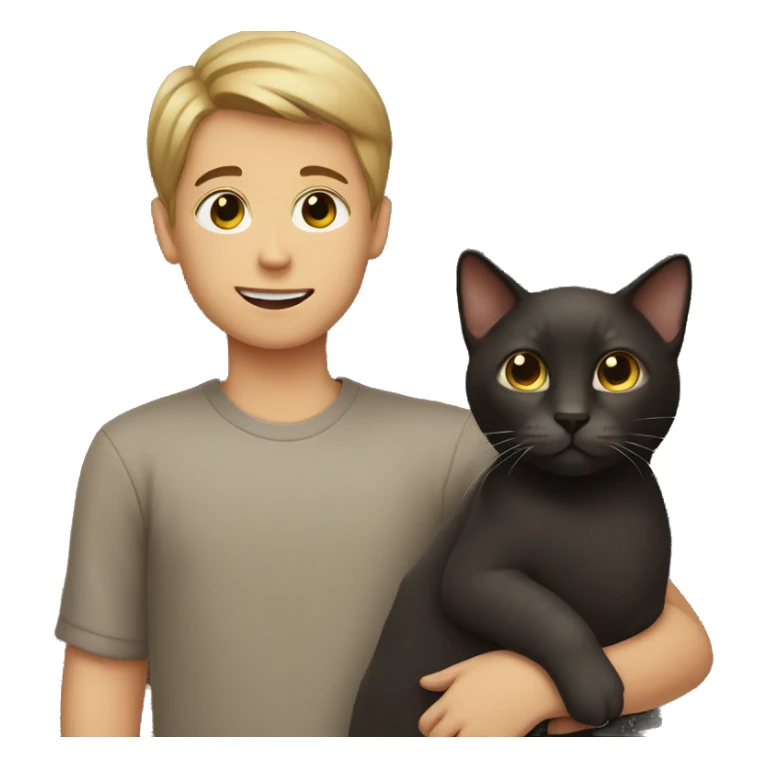 Boy with short hair holding dark brown cat sticker