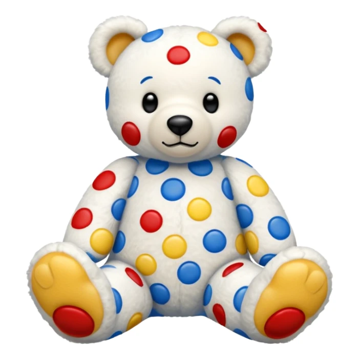 White teddy bear covered with blue, red and yellow spots and square dots on the feet sticker