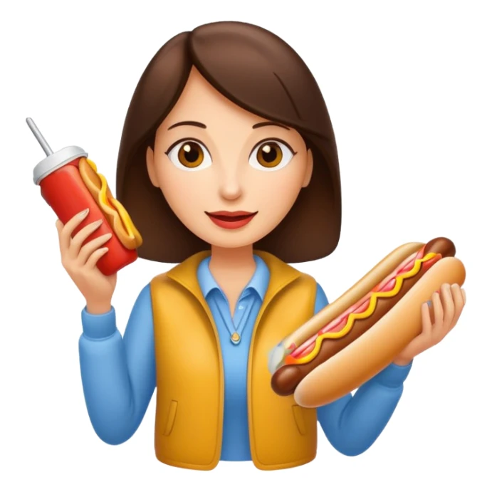 tourist brunette woman holding hot dog sticker