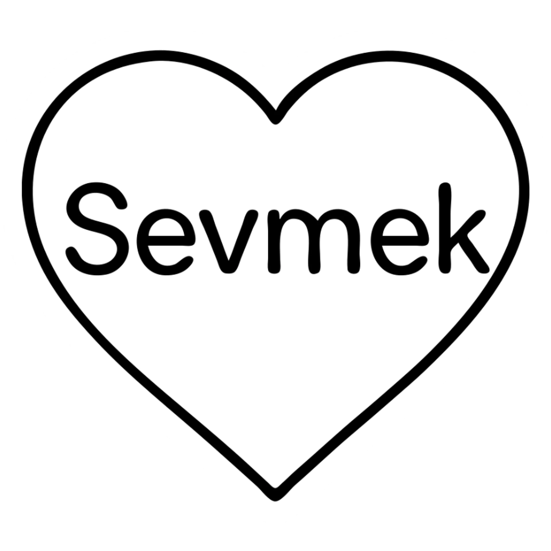 A simple outlined icon with the word "Sevmek" integrated into a heart or love design sticker