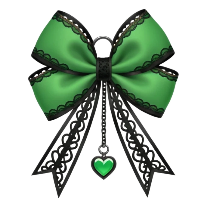 green gothic bow with black lace trim and heart charm, remove background sticker