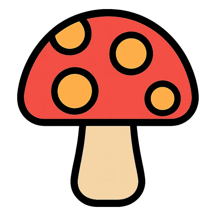 mushroom icon, color outline, playful and friendly sticker
