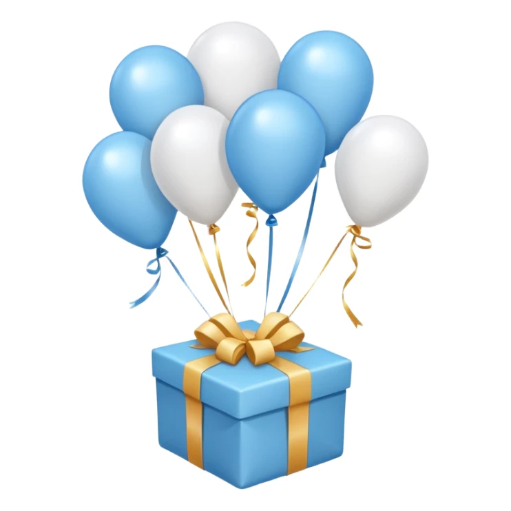 Please make light blue and white balloons too, make several and tie them to a gift, the gifts with the most balloons, make the light blue and white balloons sticker