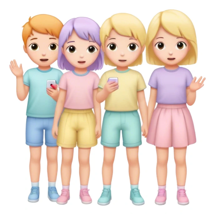 children in pastel clothes play sticker