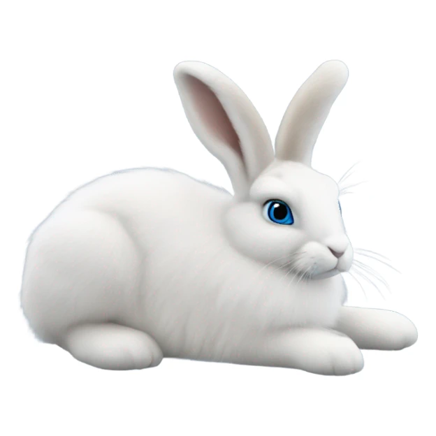 snowshoe hare very fluffy with no feet showing. laying down, side view, blue eyes sticker