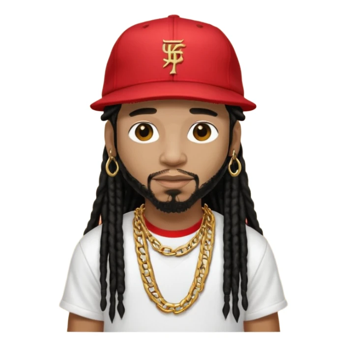 Lil jon with black dreadlocks, red baseball hat, white t shirt and gold chain  sticker