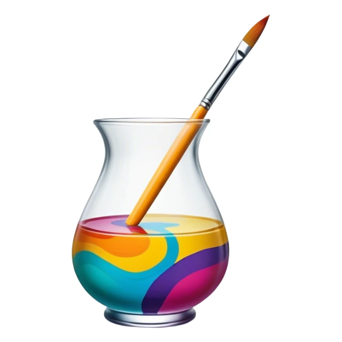 Glass painting icon, hand-painted colorful patterns on a glass surface, visible fine paintbrush and glass object like a vase or decorative plate, bright vibrant colors, no finished artwork, just the painting process, minimalistic style, clean lines, transparent background. sticker