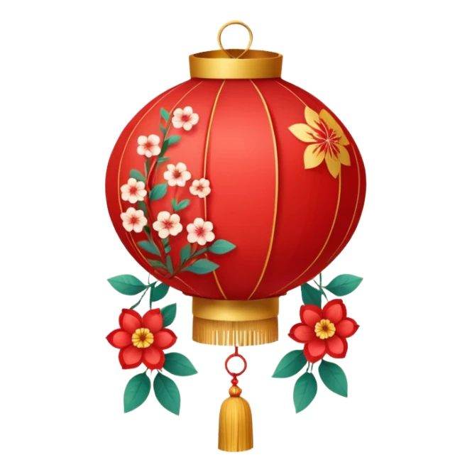kawaii cute chinese red lantern with floral decoratons sticker