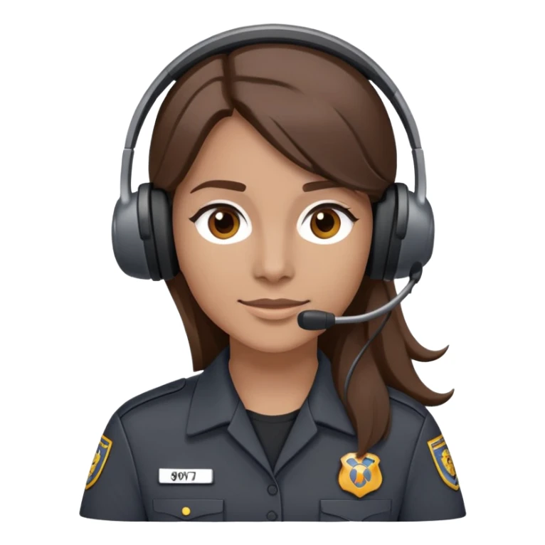 911 dispatcher dark gray uniform, long brown hair, head set sticker