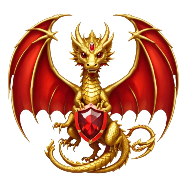 Golden Dragon with wings crest/brosch in a circle with red gems sticker