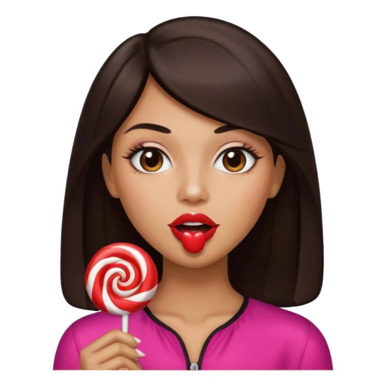 A lollipop in his mouth with Long nails and has glossy lips sticker