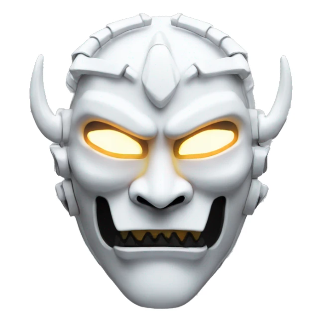 White oni mask with a cyberpunk white led twist sticker
