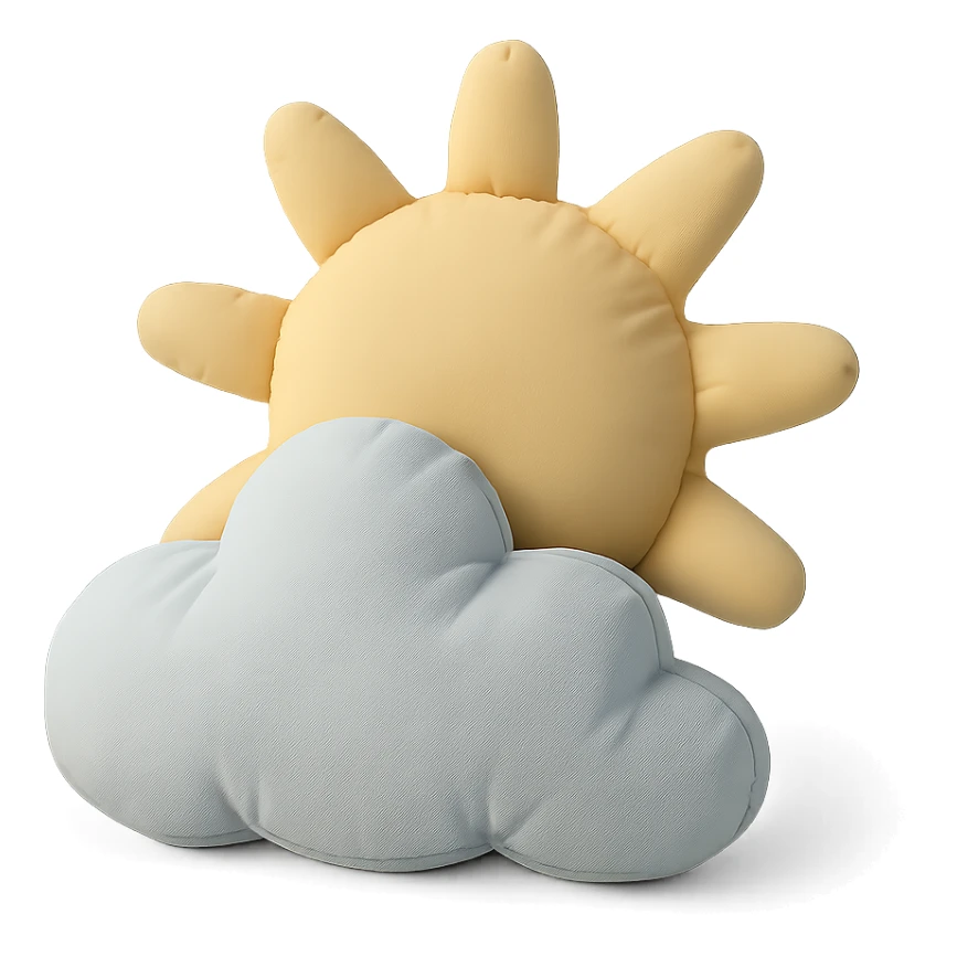 partly cloudy weather with soft sun and fluffy cushion cloud together, cushion style sticker