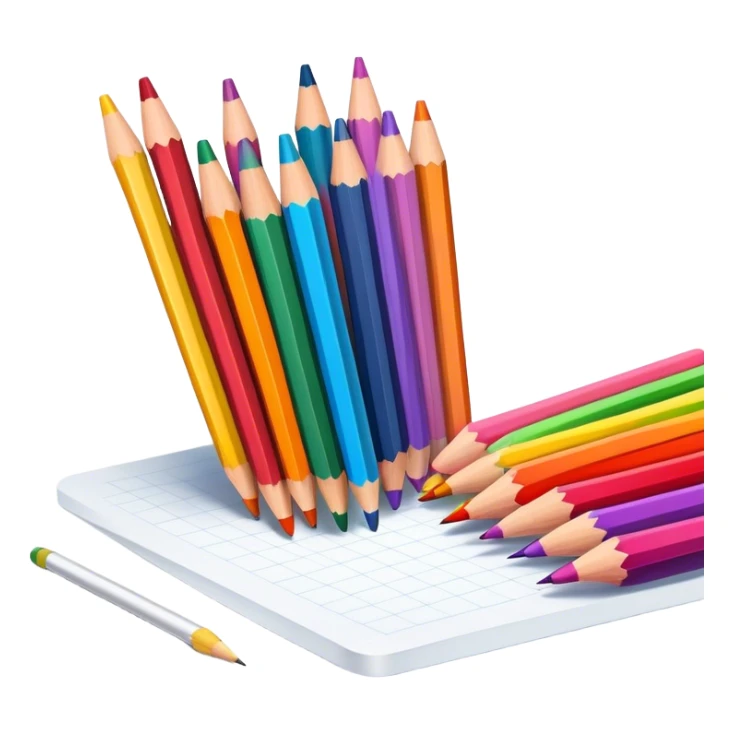 Cinematic Realistic image of a set of finely sharpened colouring pencils arranged neatly on crisp paper, rendered with vibrant hues and detailed pencil textures, illuminated by soft, creative lighting that captures the spirit of artistic expression sticker