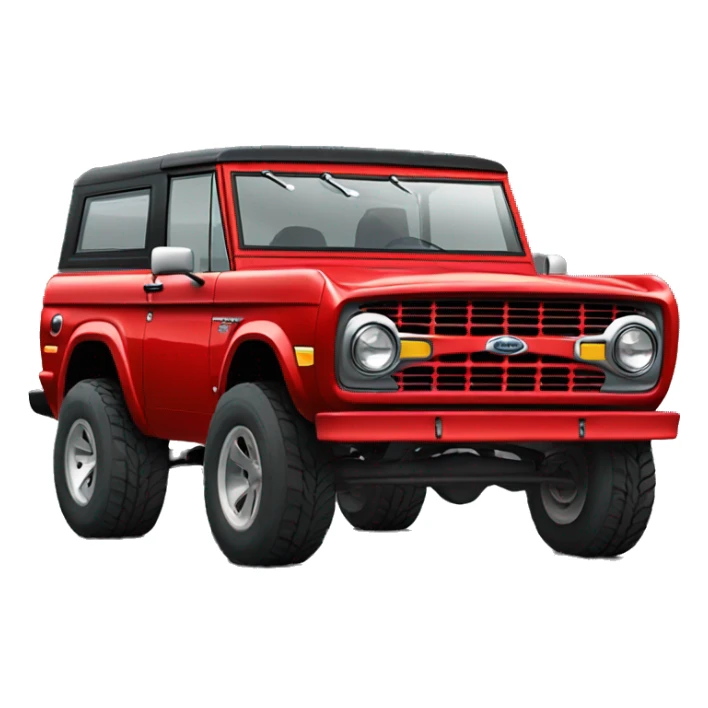 Red ford bronco with big tires black windows sticker