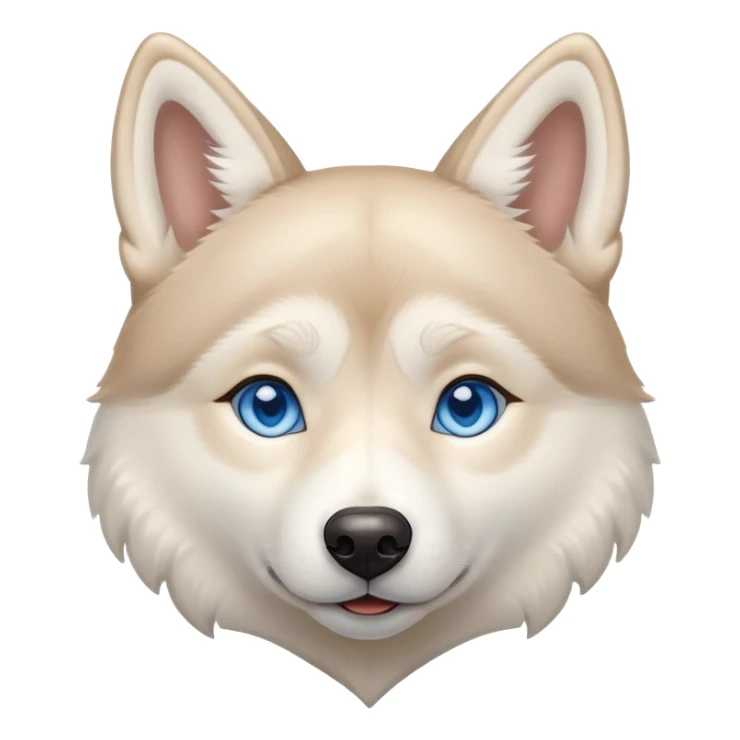 Beige husky with blue eyes and a heart sticker