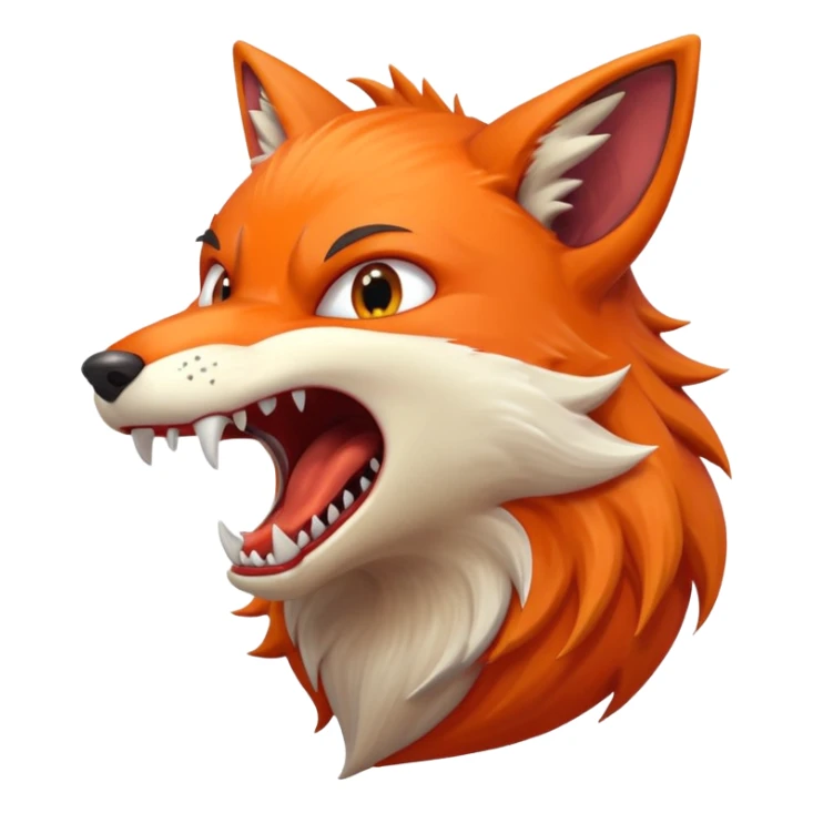 Angry Fox mouth open, scary teeth, side view, monster big mouth sticker