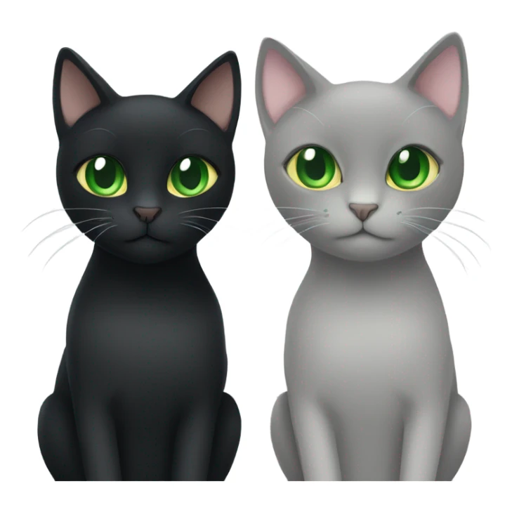Black cat with green eyes sitting next to a grey cat with green eyes sticker