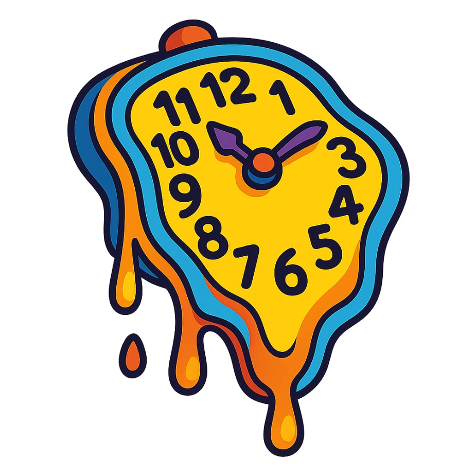 melting clock inspired by Dali's Persistence of Memory, surreal, vibrant toon style sticker