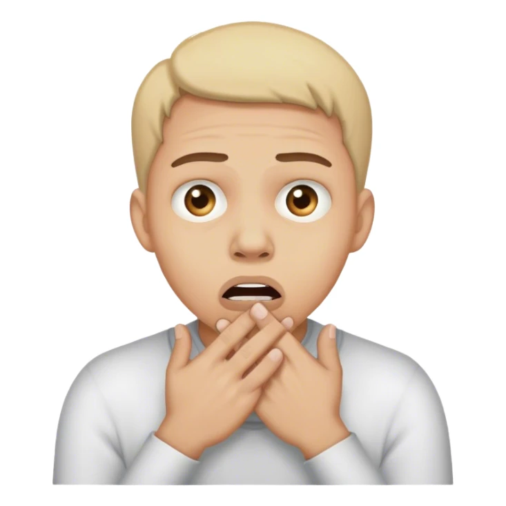 Face with hands clutched over mouth looking scared. Fearful  sticker