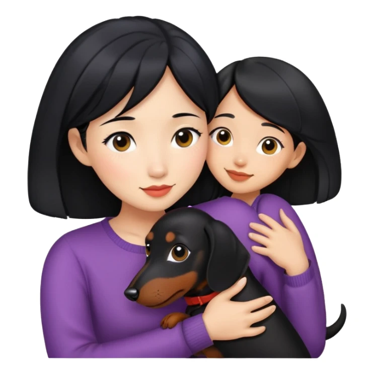 black hair asian girl hugging black dachshund sticker