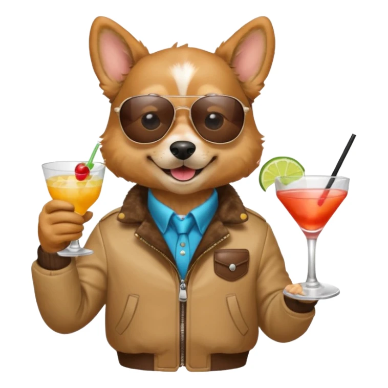 Dog with jacket, holding a cocktail, wearing sunglasses sticker