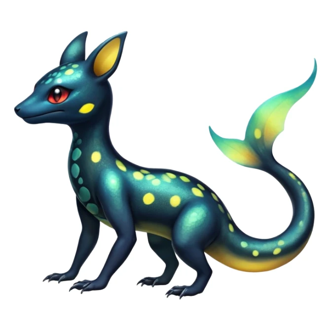 Colorful Iridescent Exotic Salandit-Aurorus-Umbreon-Fakémon-hybrid-creature (full body)  sticker