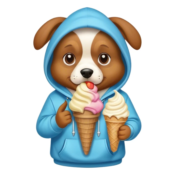 Dog with hoodie and ice cream sticker