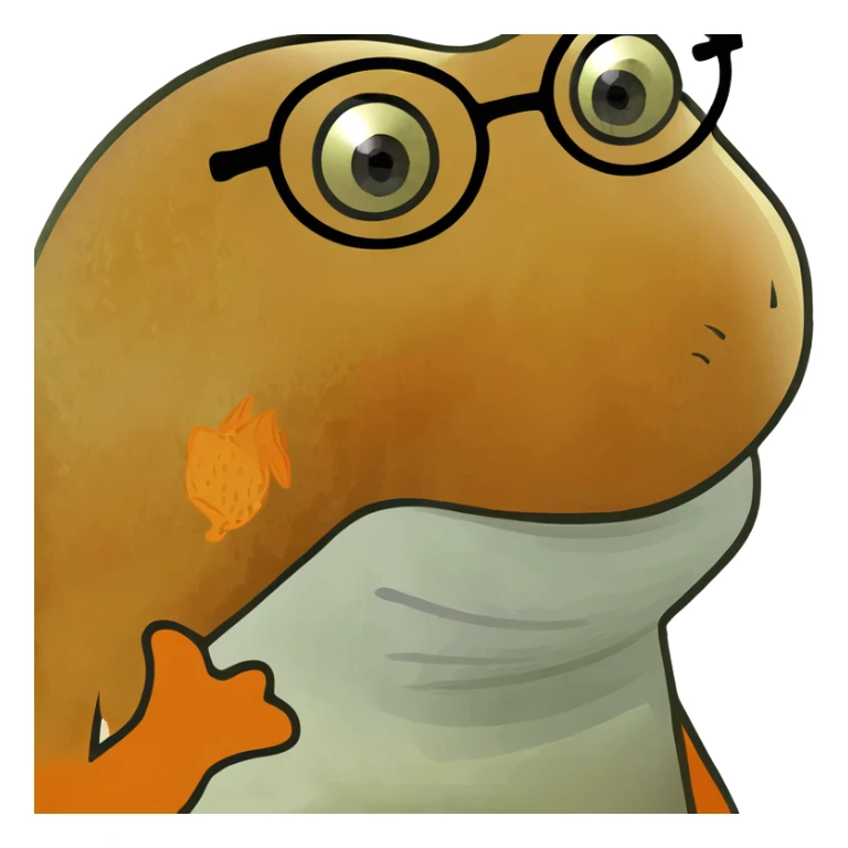 Funny goldfish character with round glasses and silly expression sticker