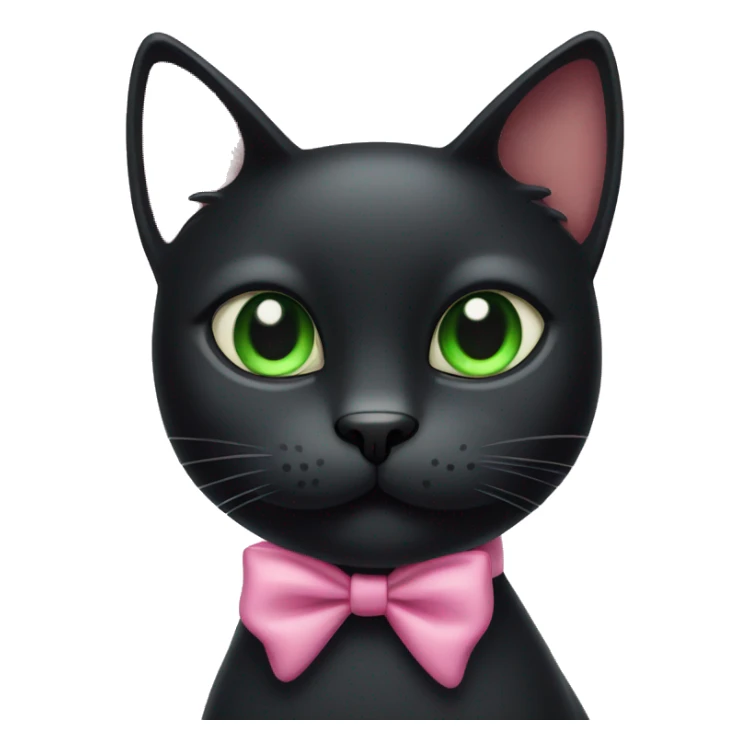 black cat with green eyes wearing a pink bow on her right ear sticker