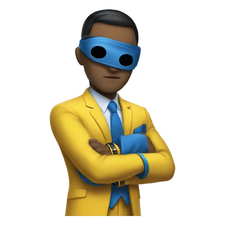 Invincible wearing a yellow and blue suit with black accents. He should have a distinctive yellow visor-style mask covering his eyes, shot black hair. heroic expression. sticker