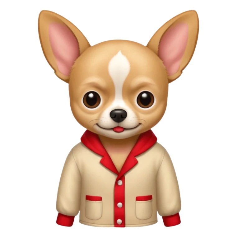 Create a mad beige Chihuahua with a red buttones pyjama. Under It, It says: No estoy enfadada sticker