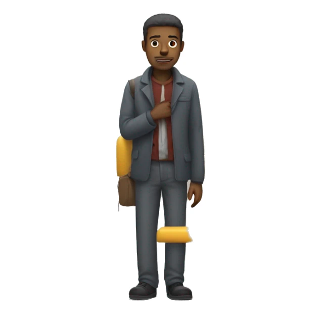 Man waiting at a bus stop with a sign for the bus  sticker