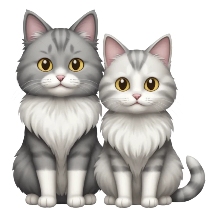 a realistic looking very fluffy grey and white cat sitting next to another cat sticker