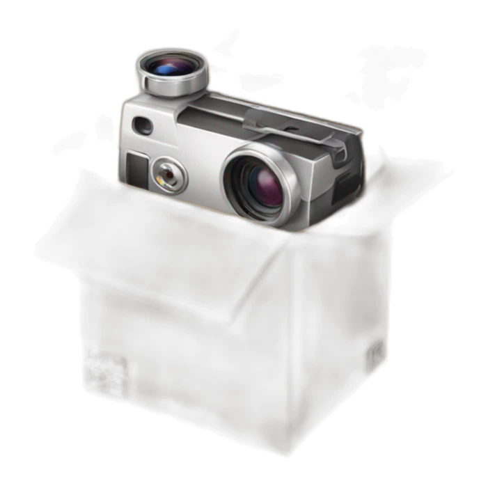 Video Camera, Instagram YouTube icons fly out from the Cardboard box sticker