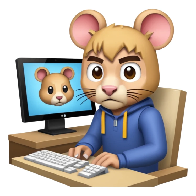 a Minecraft character (with the skin the YouTuber RabidGerbil773 uses)  in front of a computer annoyed  sticker