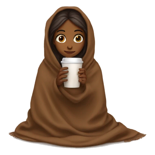 Brown girl wrapped in brown blanket sipping coffee  sticker