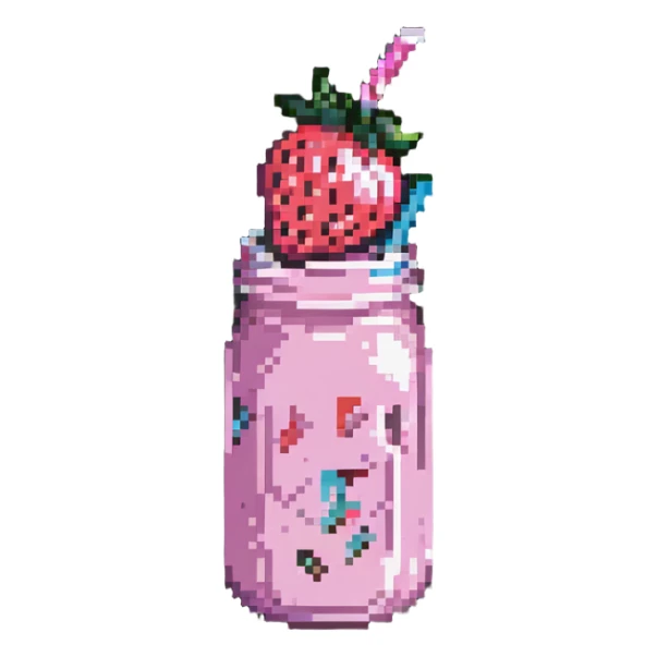 strawberry milkshake with pink hue and cherry on top sticker