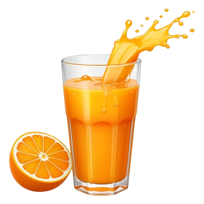 Extreme juice burst emoji, citrus explosion, dynamic splash, bold cartoon style, high saturation, transparent background. sticker