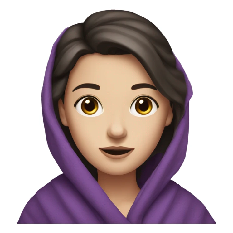 dark haired white girl with purple blanket around her shoulders  sticker