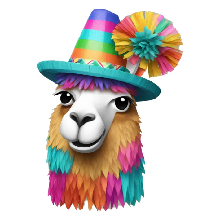 colorful llama-shaped pinata with a mexico hat sticker