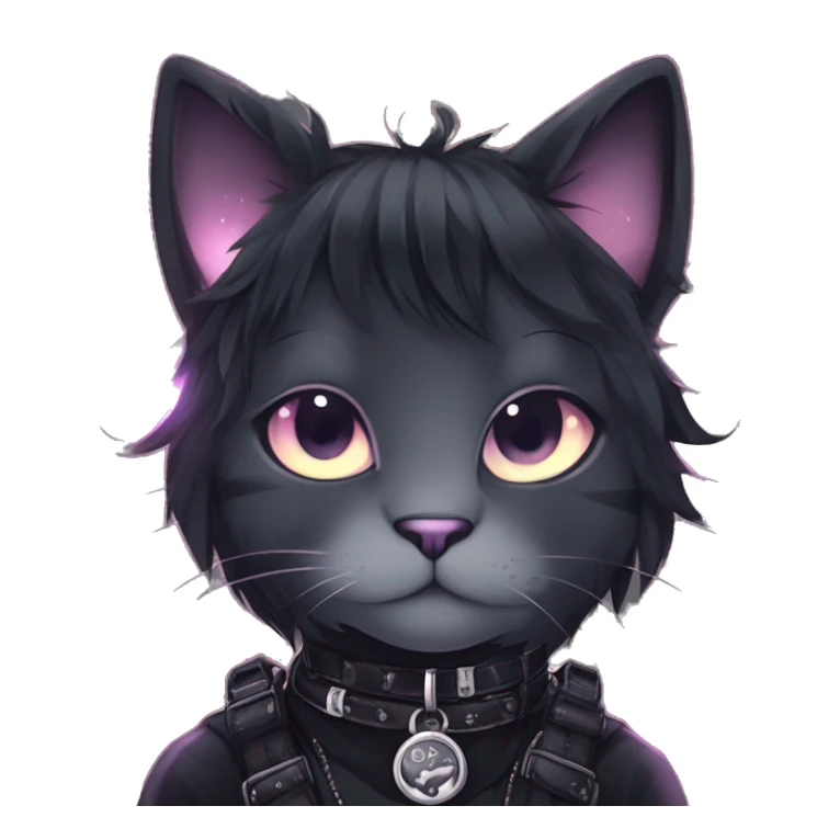 Gorgeous sparkly legendary gradient gothic dark techwear anime style anthro cat with blushing face aesthetic and pretty edgy black with collar and harness trending style sticker