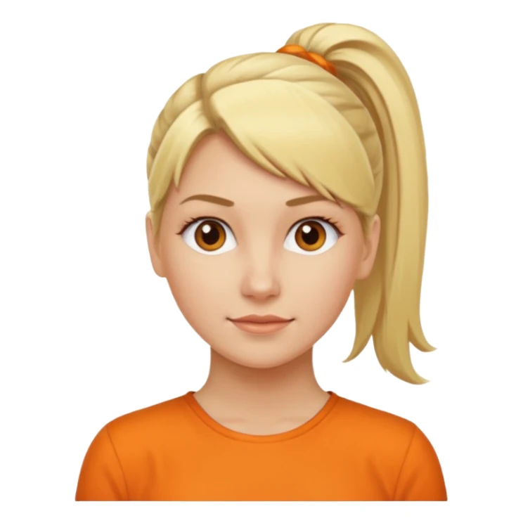 blond woman with pony tail and orange blouse sticker
