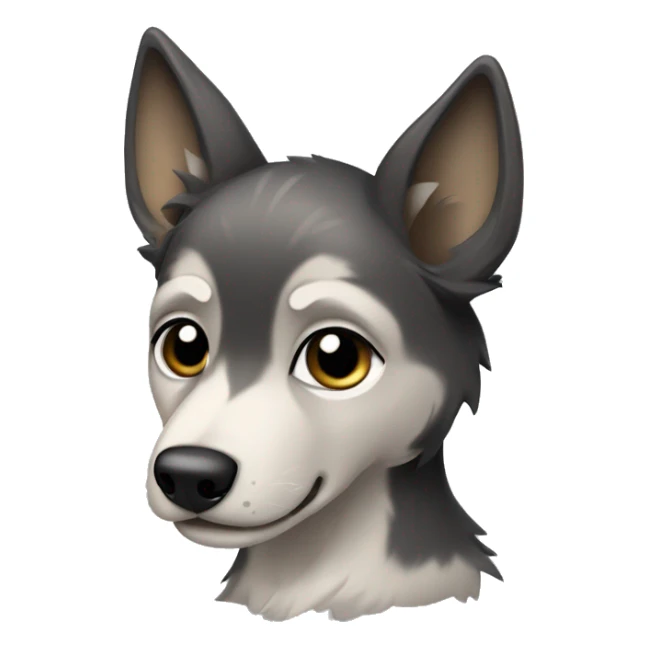 a wolf-like puppy with black hair on its ears sticker